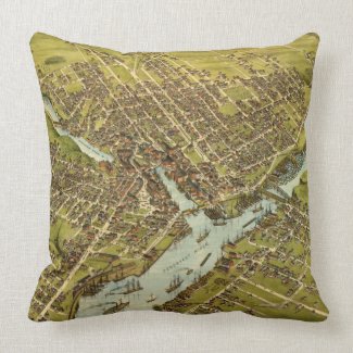 Vintage Pictorial Map of Bangor Maine (1875) Pillows