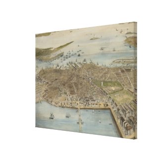 Vintage Pictorial Map of Boston (1870) (2) Gallery Wrap Canvas