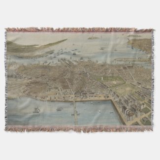 Vintage Pictorial Map of Boston (1870) (2) Throw