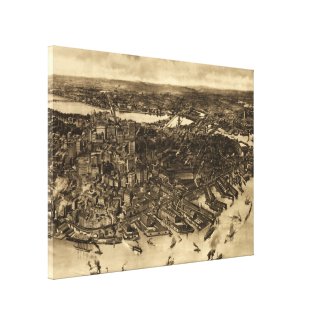 Vintage Pictorial Map of Boston (1905) (2) Canvas Prints