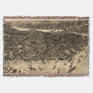 Vintage Pictorial Map of Boston (1905) (2) Throw Blanket