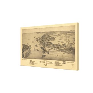 Vintage Pictorial Map of Cedar Key FL (1884) Stretched Canvas Prints