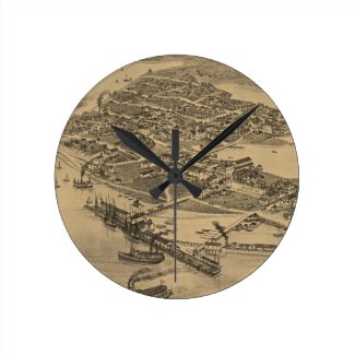 Vintage Pictorial Map of Cedar Key FL (1884) Wall Clocks