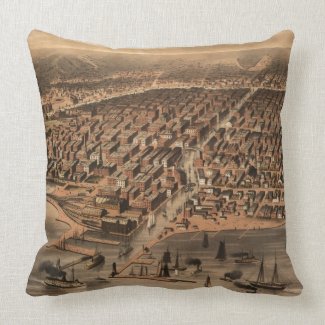 Vintage Pictorial Map of Chicago (1871)(2) Throw Pillow
