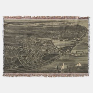 Vintage Pictorial Map of Cottage City (1890) Throw Blanket