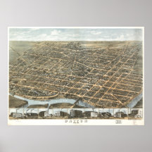 Vintage Pictorial Map of Dayton Ohio (1870) Print