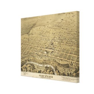 Vintage Pictorial Map of Fort Worth Texas (1876) Stretched Canvas Print