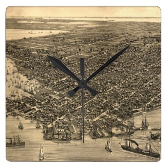 Vintage Pictorial Map of Key West FL (1884) Clock