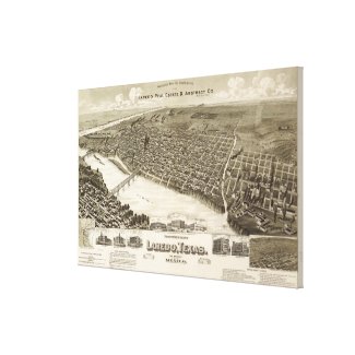 Vintage Pictorial Map of Laredo Texas (1892) Canvas Prints