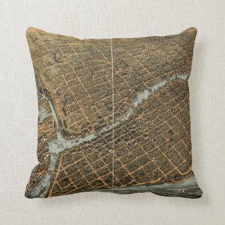 Vintage Pictorial Map of Milwaukee (1872) Pillow