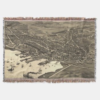 Vintage Pictorial Map of Nantucket (1881) Throw Blanket