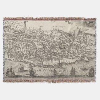 Vintage Pictorial Map of New York City (1672) Throw