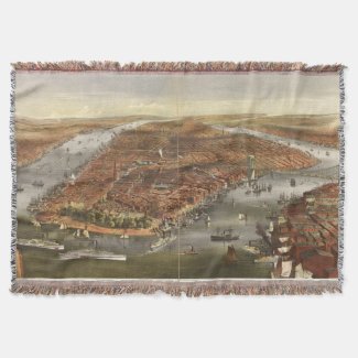 Vintage Pictorial Map of New York City (1870) Throw Blanket