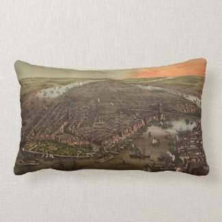 Vintage Pictorial Map of New York City (1873) Pillows