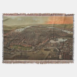 Vintage Pictorial Map of New York City (1873) Throw Blanket