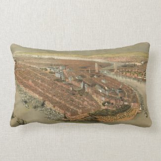 Vintage Pictorial Map of New York City (1874) Throw Pillows