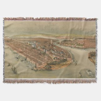 Vintage Pictorial Map of New York City (1874) Throw Blanket