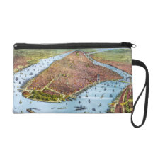 Vintage Pictorial Map of New York City (1879) Wristlet Clutch
