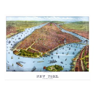 Vintage Pictorial Map of New York City (1879) Poster