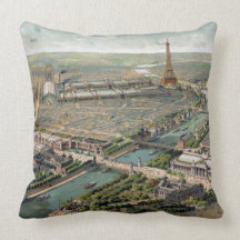 Vintage Pictorial Map of Paris (1900) Throw Pillows