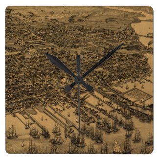 Vintage Pictorial Map of Pensacola (1885) Clocks