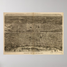 Vintage Pictorial Map of Philadelphia (1872) Posters