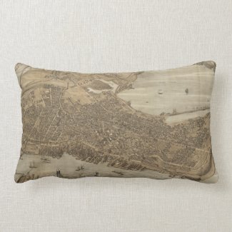 Vintage Pictorial Map of Portland Maine (1876) Throw Pillows