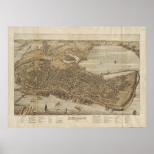 Vintage Pictorial Map of Portland Maine (1876) Print