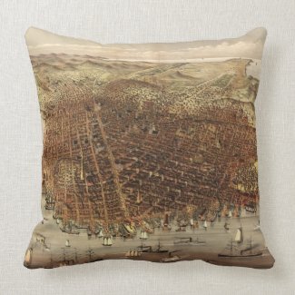 Vintage Pictorial Map of San Francisco (1878) Throw Pillows