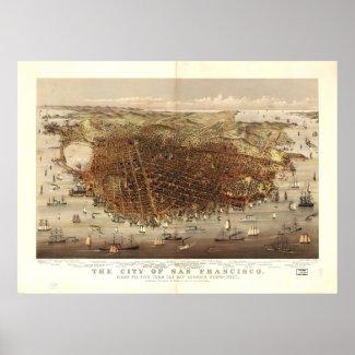 Vintage Pictorial Map of San Francisco (1878) Print