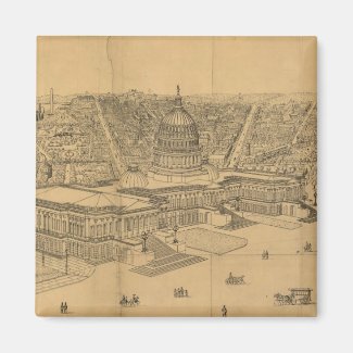 Vintage Pictorial Map of Washington D.C. (1872) Refrigerator Magnets