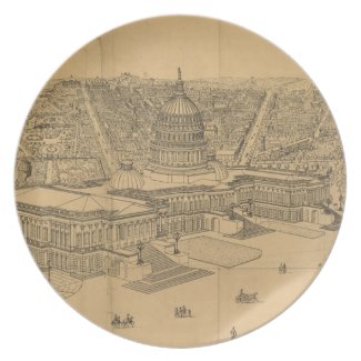Vintage Pictorial Map of Washington D.C. (1872) Party Plate