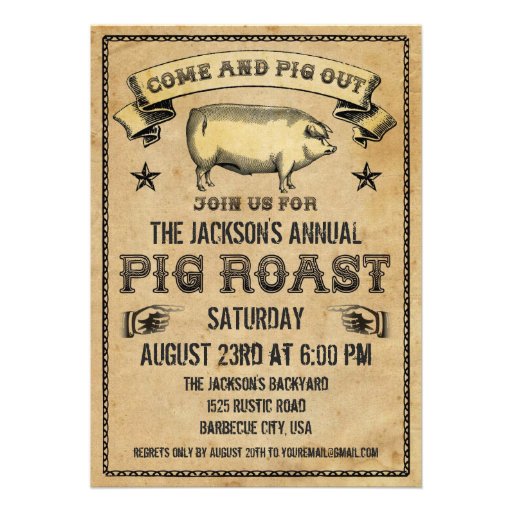 Vintage Pig Roast Invitation (front side)