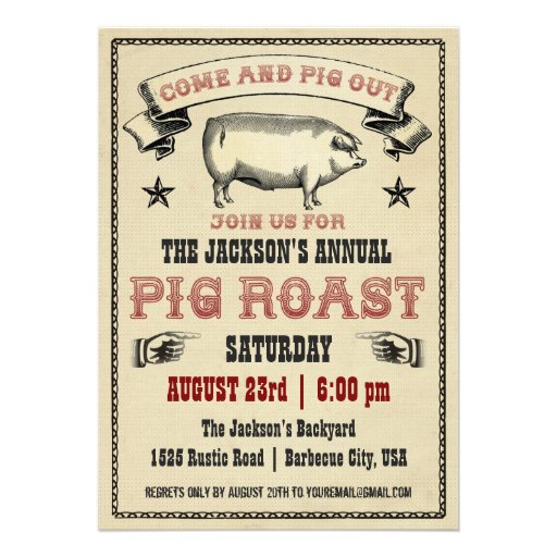 Vintage Pig Roast Invitation II (front side)