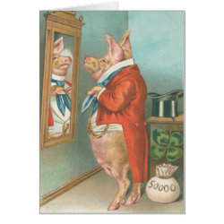 Vintage Pig Shamrock St Patrick's Day Card