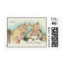 Vintage Pigs Playing Dice Postage Stamps