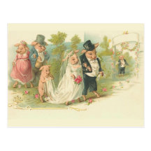 Vintage Pigs Wedding Postcard