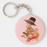 Vintage Pilgrim Boy Praying on Pumpkin Keychain