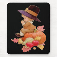 Vintage Pilgrim Boy Praying on Pumpkin mousepad