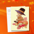 Vintage Pilgrim Boy Praying on Pumpkin Postcards