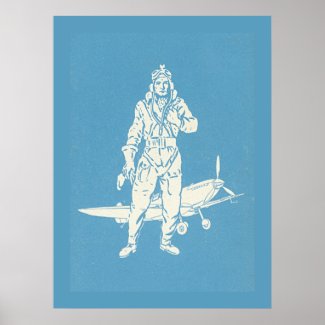Vintage Pilot and Airplane Art Poster