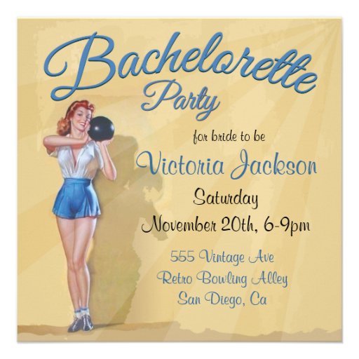 Vintage Pin up Bowling Bachelorette Party Custom Invitations