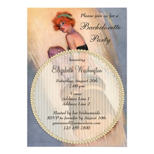 Vintage Pin Up Girl on Champagne Cork Bachelorette Card