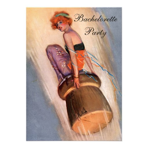 Vintage Pin Up Girl on Champagne Cork Bachelorette Card
