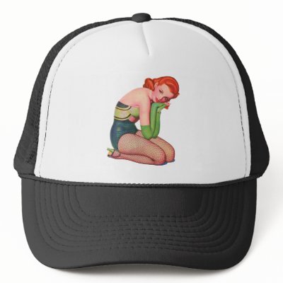 Vintage Pin Up Girl Sexy Red Head Trucker Hat by Erotica77