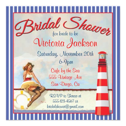 Vintage Pin up Nautical Bridal Shower Invitations