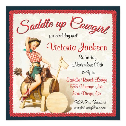 Vintage Pin up Rockabilly Cowgirl Birthday Party Announcement