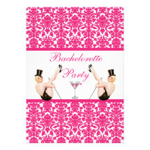 Vintage Pin Up Show Girls Damask Bachelorette Custom Invitation