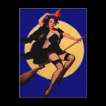 Vintage Pin Up Witch Postcard