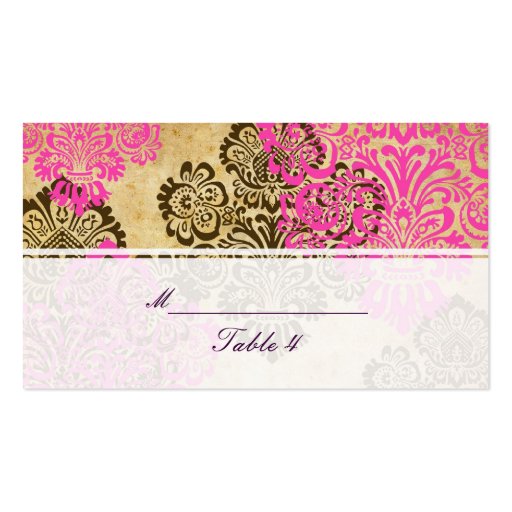 Vintage Pink and Brown Damask Wedding Place Cards Business Card (back side)